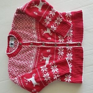 HARTSTRINGS reindeer cartigan sweater NWOT 5/6 cotton holiday red white Child